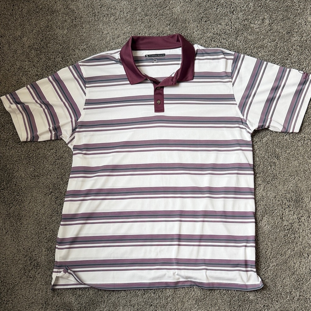 Pebble Beach Greg Norman Collection Maroon and White Striped Polo